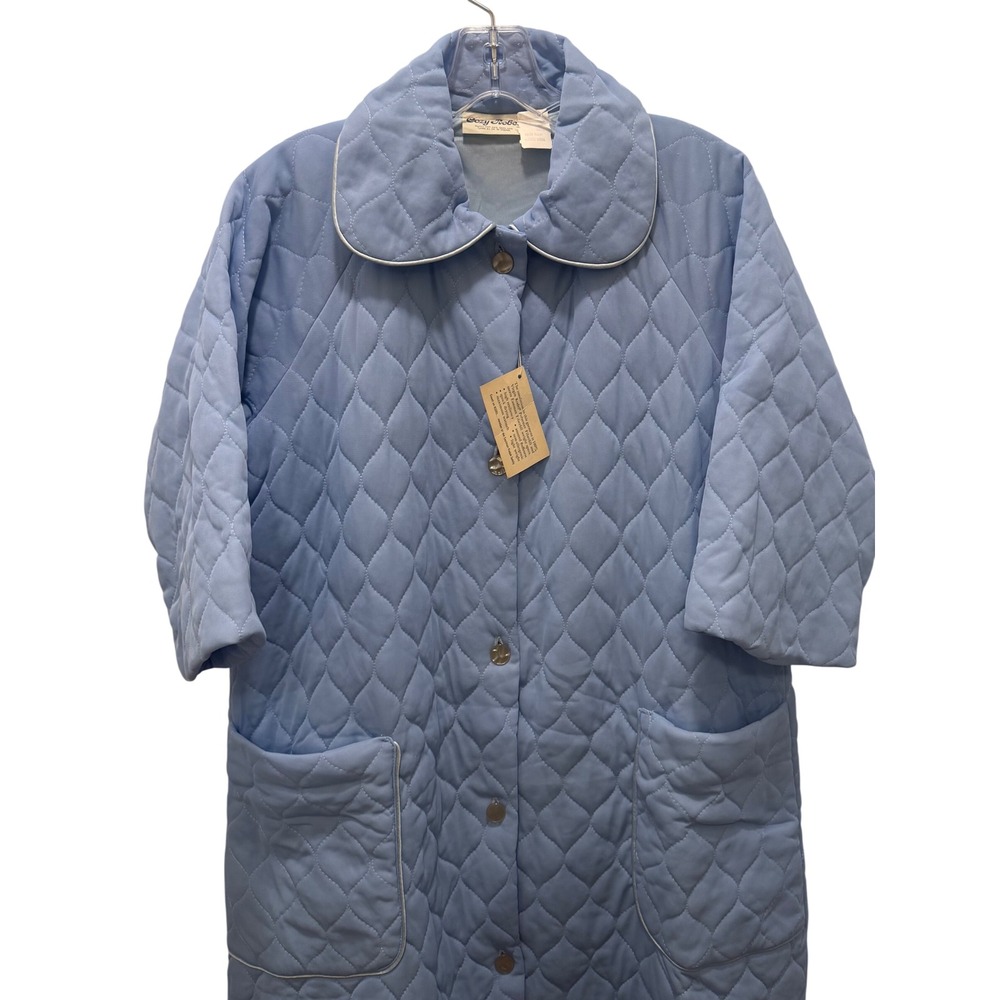 NWT Vintage Cozy Robe Blue Model Fiberfill Quilted Button Frontâ âąSâą Grannycore